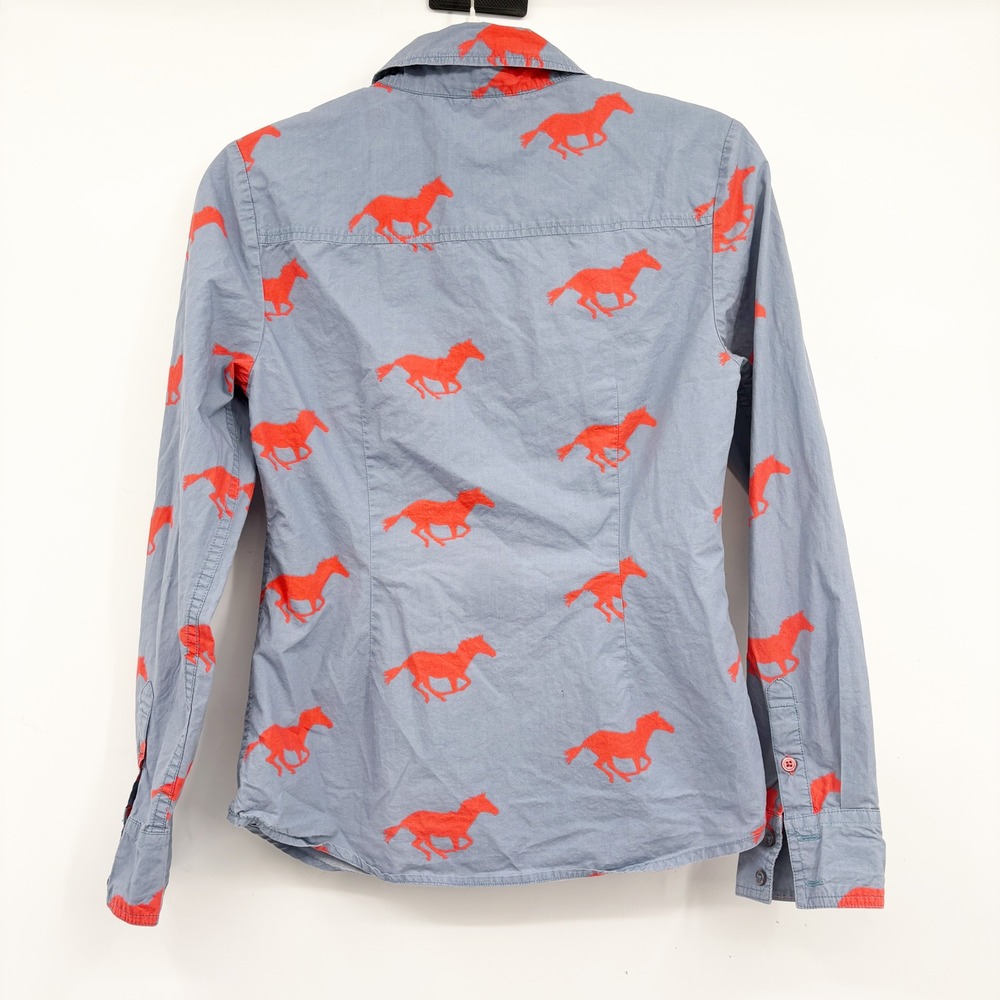 Boden Womens Blue Red Horse Print Preppy Western Rodeo Button Down Shirt Size 4 - Picture 6 of 6